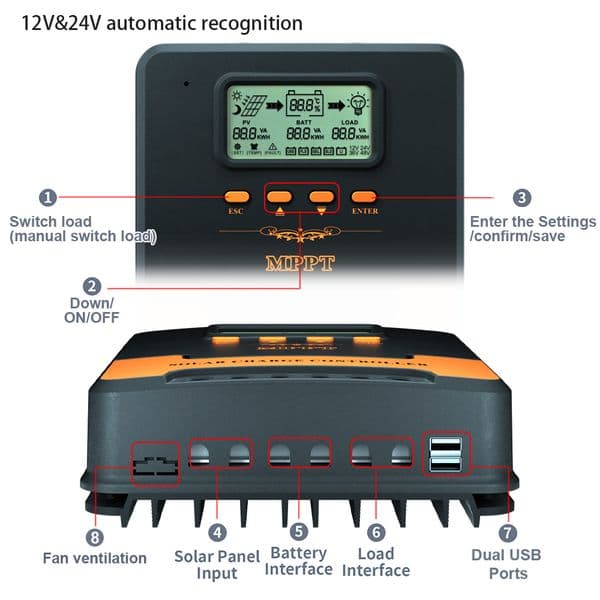 12V 24V Auto MPPT Solar Charge Controller 10A/20A/30A/40A/50A/60A Smart PV Regulator For Lifepo4 Lithium GEL Lead Acid Batteries