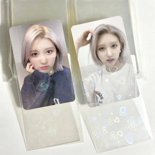 PCS Double Sides x mm Laser Heart Fireworks Flashing Holographic Clear Card Film Sleeves For Idol Photo Protector Cover 5