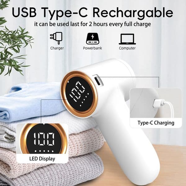 Fabric Shaver, Lint Remover For Clothes With LED Display, USB Rechargeable Debobbler, Lints Shaver Defuzzer Durable Easy Install