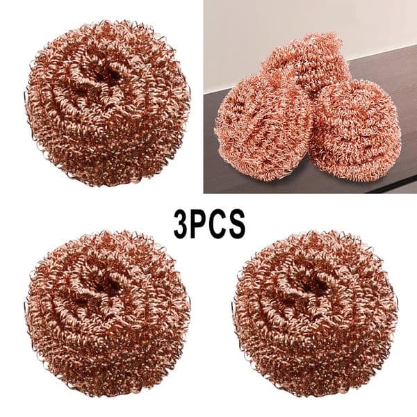 3pcs Copper Coated Scourer Sponge For Kitchen Pots Pans Cleaning Wire Ball Copper Wire Cleaner Ball
