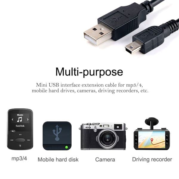 Mini USB 2.0 Cable 5Pin Mini USB to USB Fast Data Charger Cables for MP3 MP4 Player Car DVR GPS Digital Camera HDD Smart TV