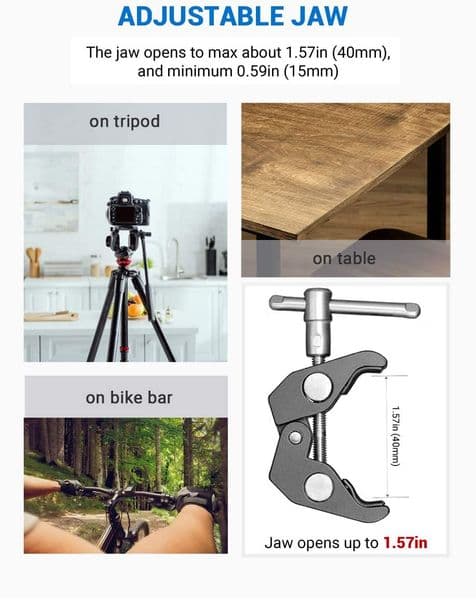 SmallRig DSLR Camera Clamp Mount with 1/4" Screw Ball Head Mount Hot Shoe Adapter and Cool Clamp For Gopro Light Monitor -1124