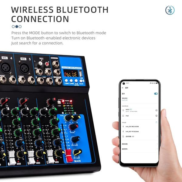 Sound Mixer DJ Controller 7 Channels Sound Card for PC Audio Processor Karaoke Bluetooth Speaker Mixing Console Digital Audio