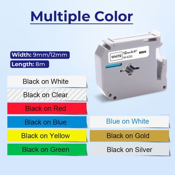 9/12mm Tape for Brother MK-231 M-K231 MK-221 MK-131 MK-531 MK-631 MK-621 Label Tape MK231 MK221 for Brother P touch Label Maker