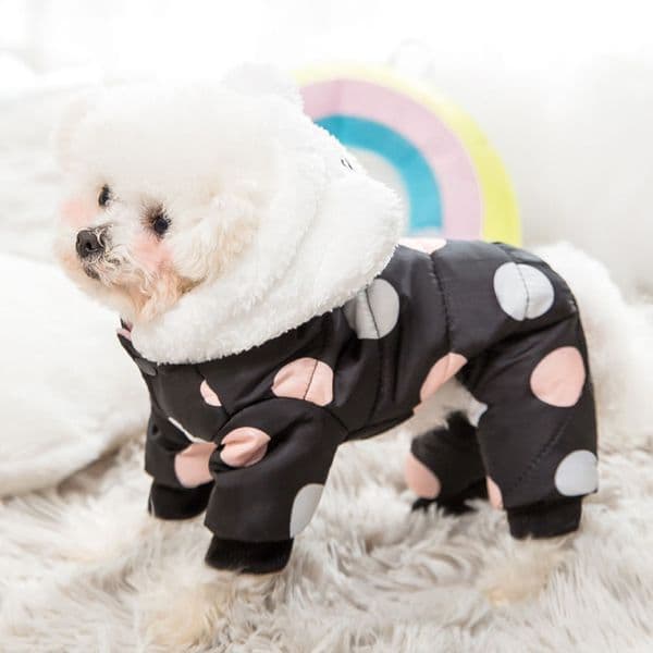 Thicken Warm Dog Clothes Cute Dot Printed Winter Dog Puppy Coat Hooded Jacket for Small Dogs Pug Yorkshire Cotton Cat Clothing