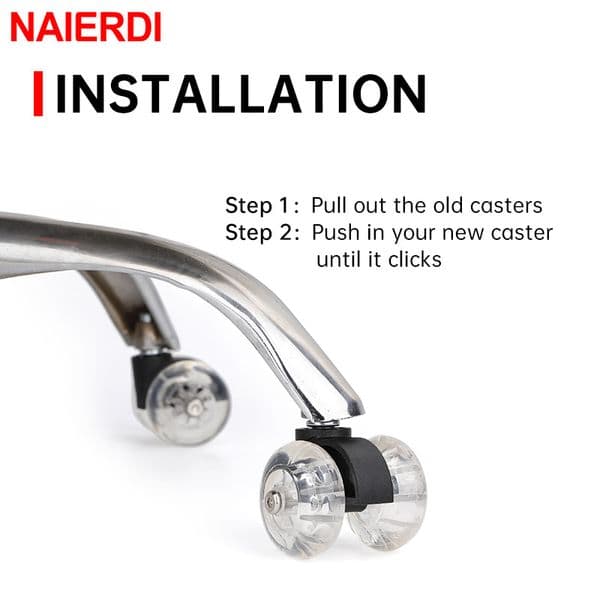 NAIERDI 5PCS Office Chair Caster Wheels 2inches Swivel PU Soft Safe Rollers Transparent Furniture Wheel for Furniture Hardware