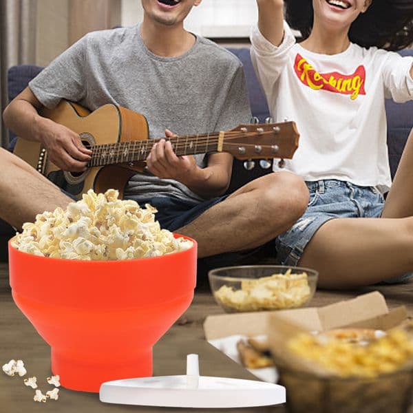 DIY Microwave Popcorn Bowl Bucket Popcorn Maker Silicone Foldable High Quality Kitchen Easy Tools Chips Fruit Dish with Lid