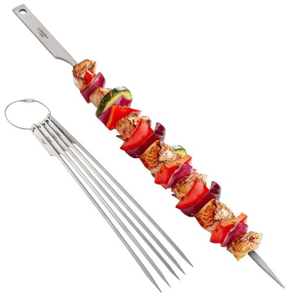 Lixada 5pcs 10 Inch Flat Titanium Barbecue Skewers Outdoor Backyard Picnic BBQ Grilling Kabob Skewers BBQ Sticks with Wire Ring