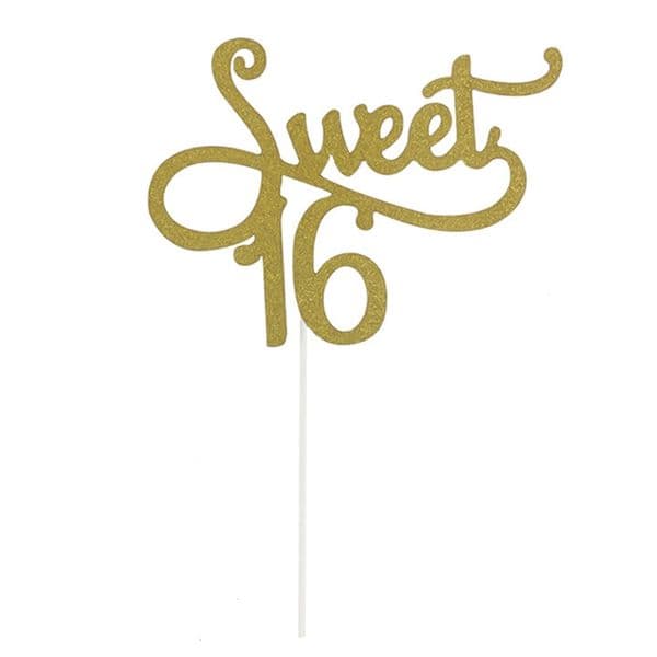 1pc Cake Decorations Gold Cake Topper Sweet 16 Cake Toppers for 16th Birthday Party Cupcake Toppers Anniversary Party Supplies