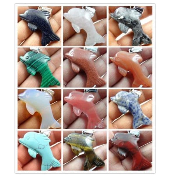 Natural Stone Turquoises Unakite Quartz Crystal Tiger Eye Aventurine Dolphin Pendant For Diy Jewelry Making Necklace Accessories
