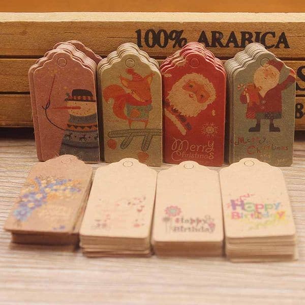 100PC/ white /kraft printed merry christmas and happy new year Gift Tags For Birthday Cake Party Price Garment Label Hang tag