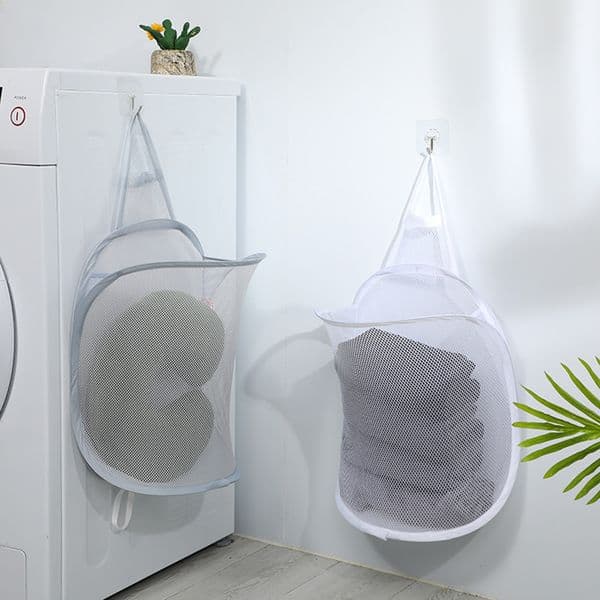 Wall Hanging Laundry Storage Basket Hamper Foldable Mesh Dirty Cloth Basket Laundry Bag Organizer for Home Dorm Apartment