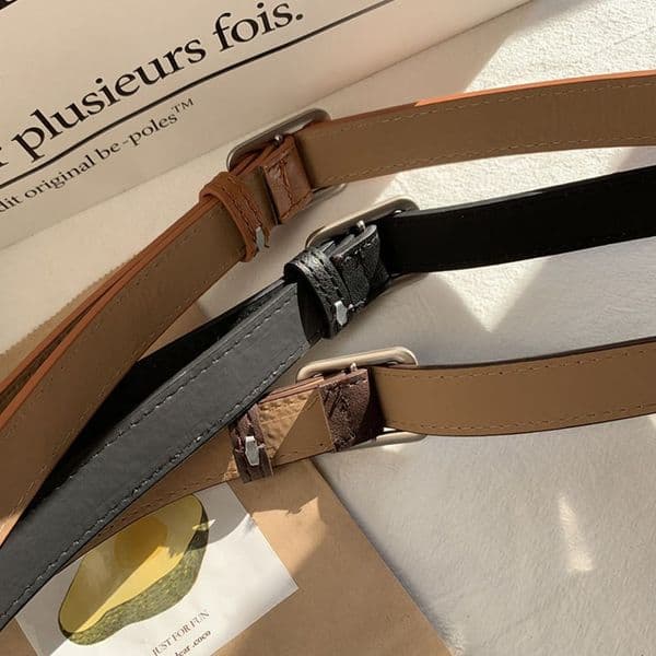 Student Square Buckle Jeans Vintage PU Leather Waist Belt Non-hole Solid Color Belt