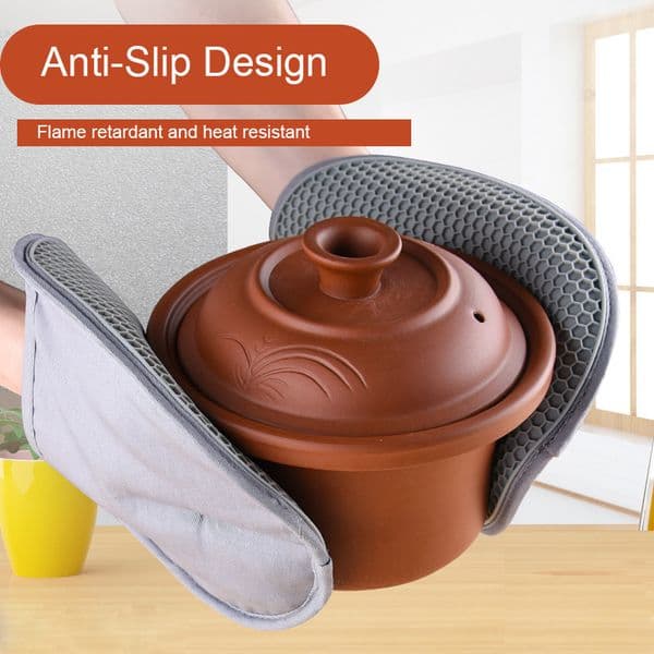 Food Safe Flexible Heat Resistant Silicone Oven Mitt Non-Slip Oven Gloves with Quilted Liner for Kitchen Baking