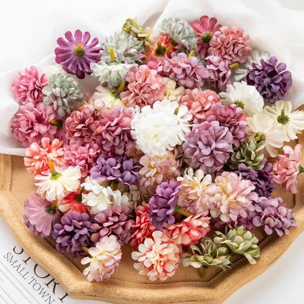 20PC Silk Hydrangea Head Scrapbook Christmas Decorations for Home Wedding Party DIY Candy Box Cake Material Artificial Flowers