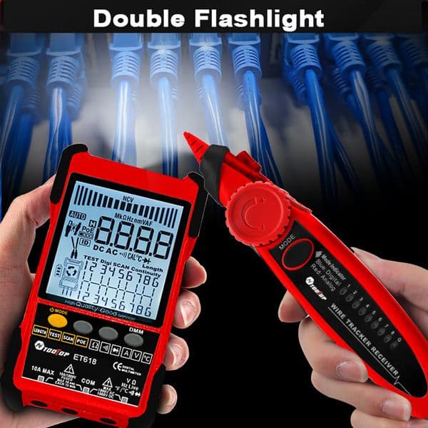 ET618 PRO 2 in 1 Network Cable Tester Analogs Digital Search POE Test Cable Pairing 600M Length Handheld LCD Wiremap Tracker