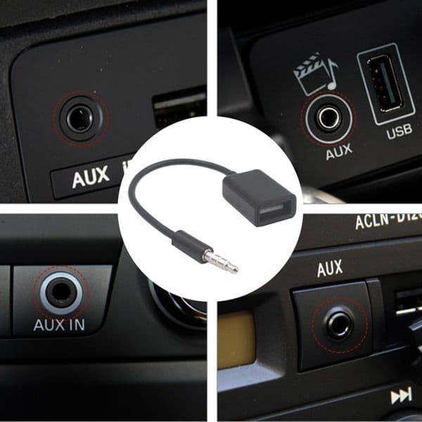3.5mm Male AUX Audio Plug Jack To USB 2.0 Female Converter Cable Cord For Car MP3 Car Accessories Black Length 14cm
