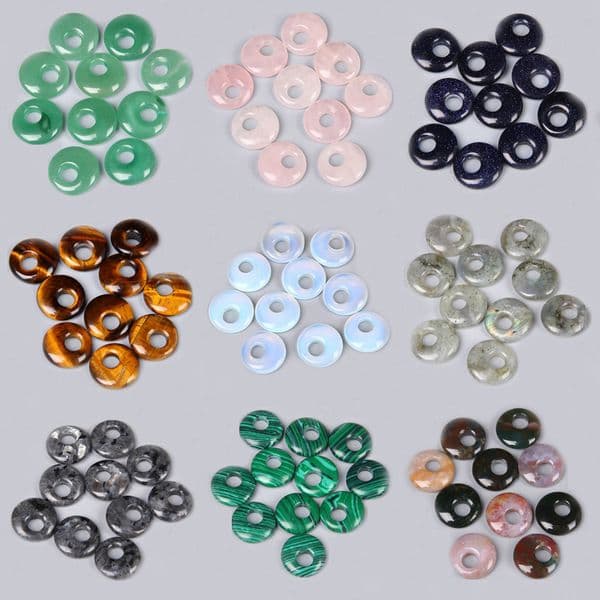 5pcs Round Big Hole Crystal Agates Quartz Stone Gogo Donut Earrings Necklace Pendant Charm Jewelry Making Wholesale Accessories