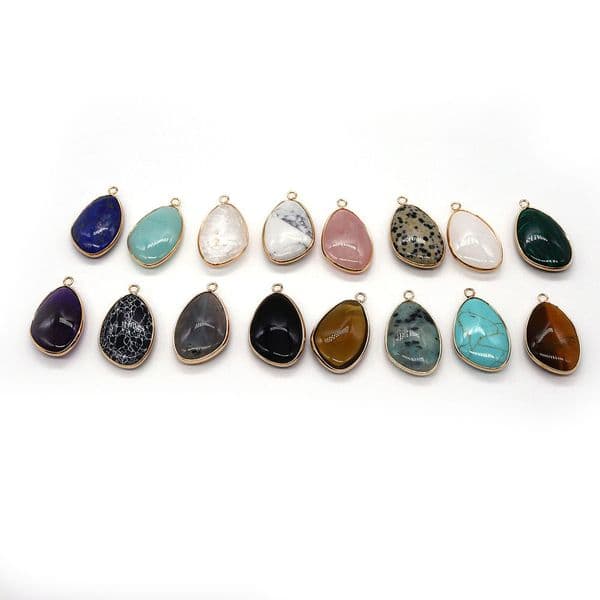 Natural Stone Teardrop Shaped Lapis Lazuli Black Onyx Single Hole Necklace Pendant DIY Earrings Jewellery Making Decorations