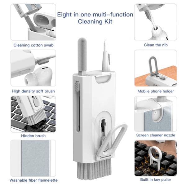 8-in-1 Computer Keyboard Cleaner Brush Screen Cleaning Spray Bottle Set Earphones Cleaning Pen Cleaning Tools Keycap Puller NEW