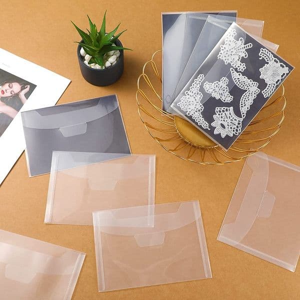 20 Pcs Clear Stamp And Die Storage Bag Resealable Storage Pocket Large Envelope Case For DIY Scrapbooking Paper Card