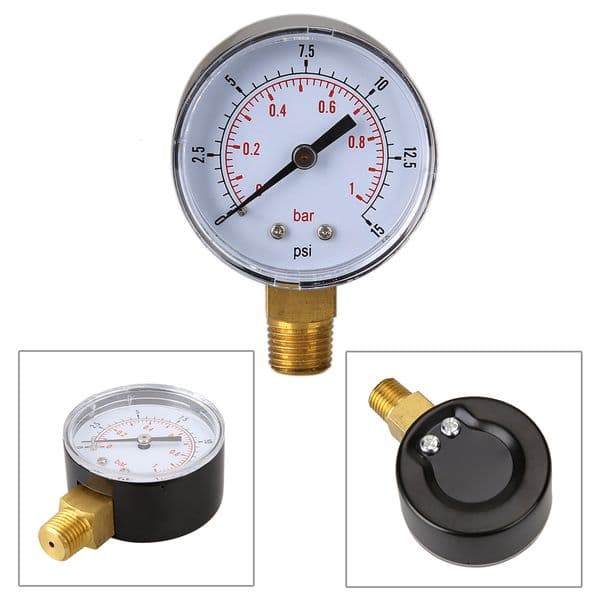 Low Pressure Guage For Fuel Air Oil Or Water 0-15psi/0-1bar BSPT Bottom Mount 0-1 bar/0-15psi 1/4 BSPT Thread