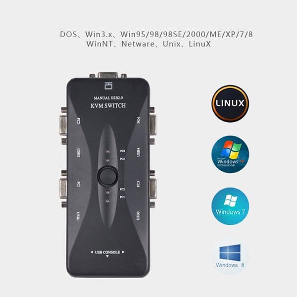 4 Port KVM Switch USB 2.0 VGA Splitter Printer Mouse Keyboard Pendrive Share Switcher VGA Box Adapter 1.5M/3M KVM Cable PC