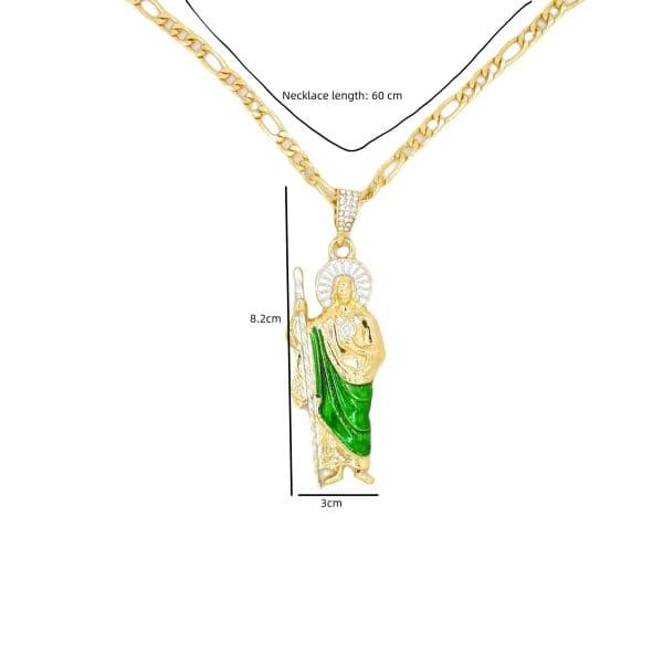 San Judas new Necklace 2025 14K Gold Plated Saint Jude Pendant Figaro Style Chain