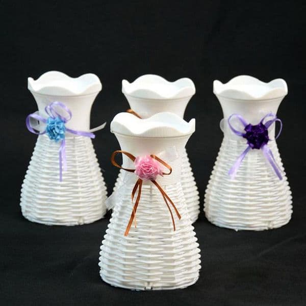 Modern Plastic Vases European Dining Table Decorative Flower Plants Vase White Rattan Like Plastic Vase