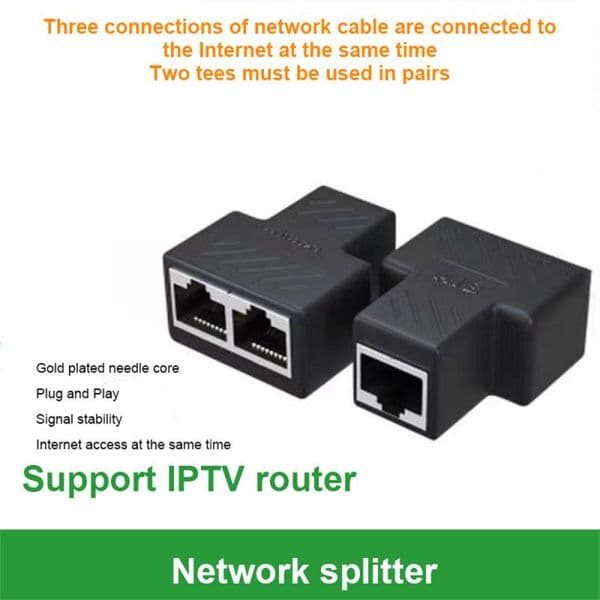 Rj45 Tee Head Lan Ethernet Network Cable Plug Adapter Connector Male To 2 Female Network Cable Docking Stations Cable Cat52023