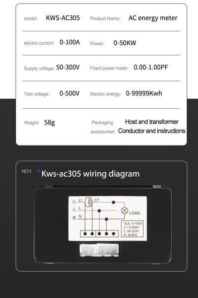 AC Digital Dual-Voltage Voltmeter 0-500V 0-100A Voltmeter Ammeter Wattmeter Electric Current Power Detector Energy Meter Monitor