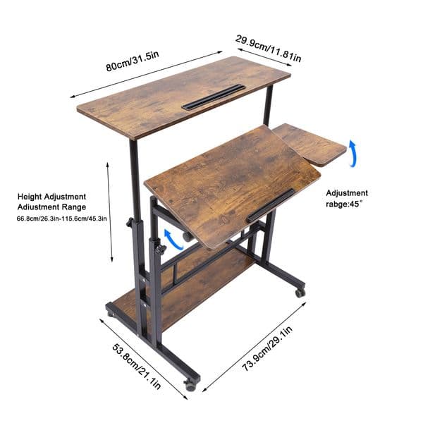 Computer Storage Desk Adjustable Laptop Desk with Wheels for Home or Office