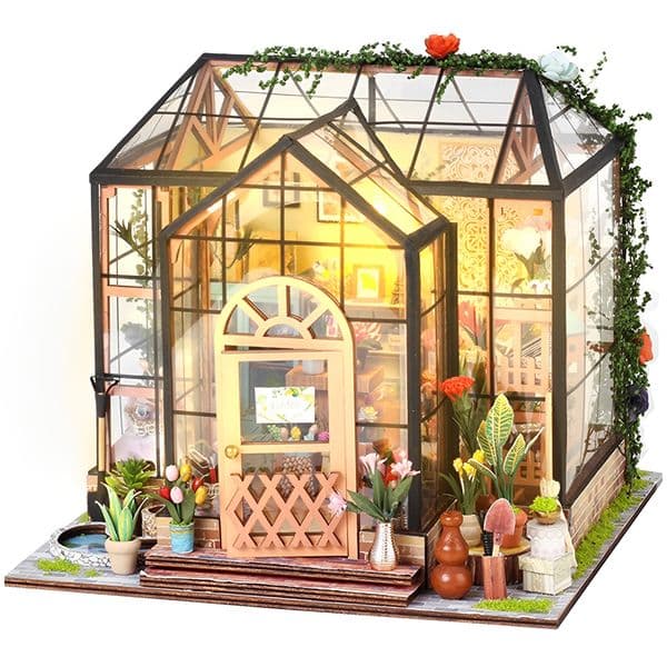 DIY Mini House Kit Creative Dollhouse Model with Furniture LED Light 3D Doll House Set for Kids Birthday Easter Flower Shop