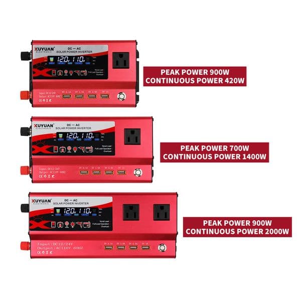 Inverter 12V/24V 110V 900W 1400W 2000W DC-AC Power Supply Voltage Converter Car Mounted Inverter Colorful Atmosphere Light US