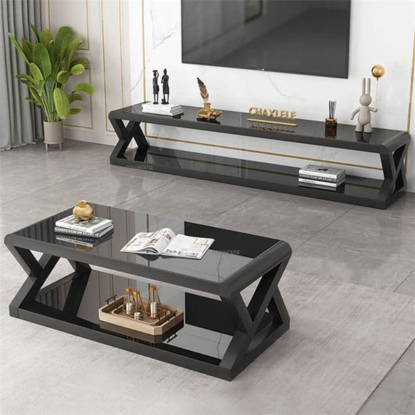 Modern Creative Tempered Glass Stand Living Room Furniture Home Small Apartment TV Cabinet Nordic Double Layer Center Table