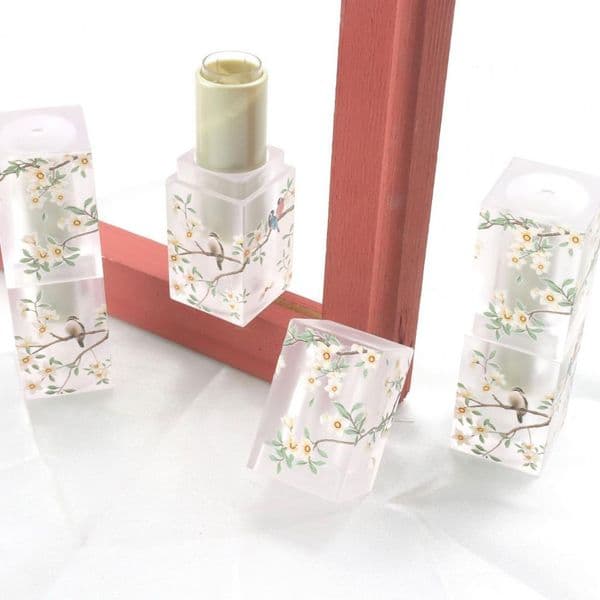 Lipstick Bottle Tube Refillable Leak Proof Sealing 3D Flower Pattern Scrub Small Birds Flowers Empty Lip Balm Dispenser Bottle