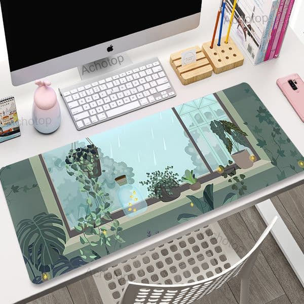Green Mousepads Cute Mousepad Kawaii Plant Large Mouse Mat Big Desk Pads Rubber Mouse Pad Big Keyboard Mats For Laptop Desk Mat