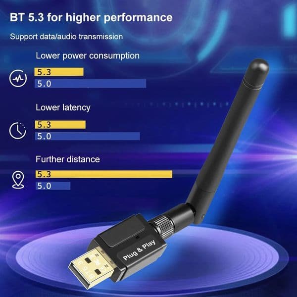100M USB Bluetooth 5.3 Music Audio Receiver Transmitter Free Driver Dongle Adapter for PC Windows 11/10 Speaker Mouse Keyboard