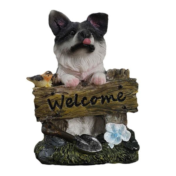 Garden Dog Statue Welcome Dog Statue Decorative Animal Sculpture Puppy Statue for Living Room Bedroom Desk Patio Micro Landscape