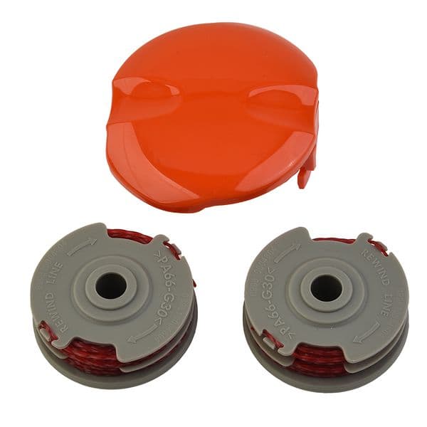 2 X Double Autofeed Spool & Line & Spool Cap Cover For Flymo Strimmer Trimmers Lawn Mover Parkside Garden Power Tools