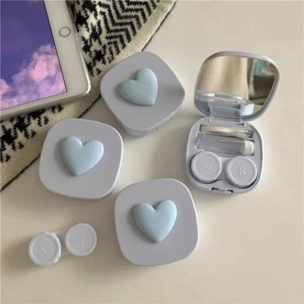 Purple Heart Contact Lens Case Box With Mirror Mini Lovely Eyes Contact Lens Container Box Travel Kits Women Eyewear Accessories