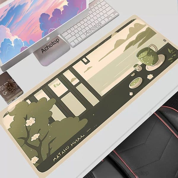 Cute Anime Mouse Pad Mause Mats Matcha Green Office Desk Mat Computer Deskmat 100x50cm Mousepad Kawaii Deskpad Table Rugs Xxl