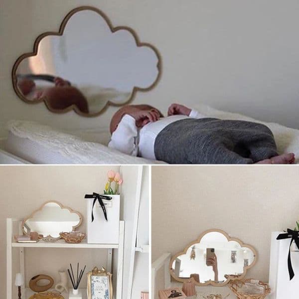 Cloud-shaped Mirror Wooden Frame Acrylic Makeup Mirror Irregular Cloud Shape Decorative Mirror Cosmetic Beauty Wall Room Decor