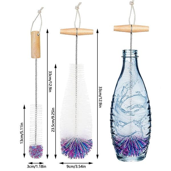 2Pcs Bottle Brush Gentle Scratch-Free Bottle Cleaning Brush Long Handle Deep Clean Kit for Glass Bottle Baby Bottle Water Bottl