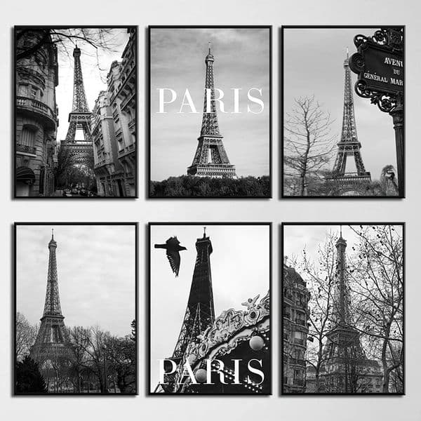 Eiffel Tower Black White Poster France Paris Travel Landscape Canvas Painting Print Wall Art Pictures for Living Room Home Decor