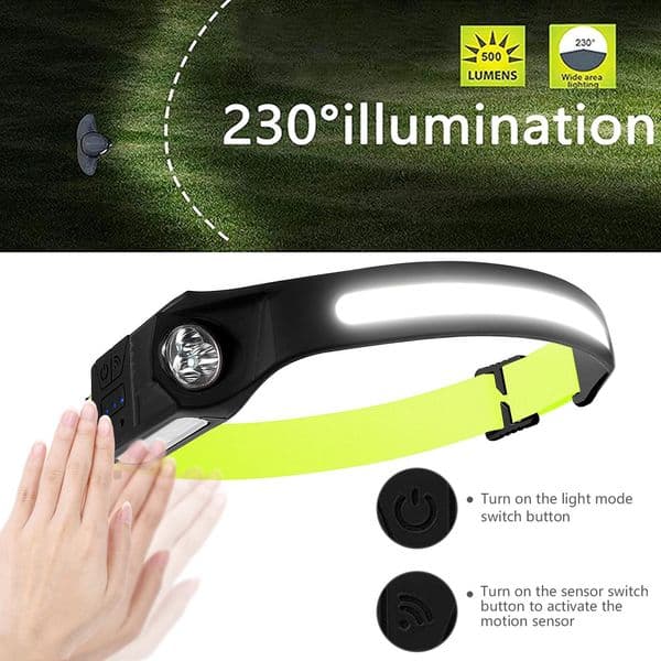 Wave Sensing COB Headlights Adjustable 2025 Headband Portable Head new Light Torch for Outdoor Night Running Fishing Cycling