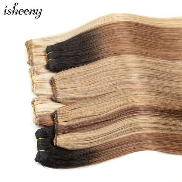 Human Hair Weft Extensions Straight 16 inches Brazilian Hair Bundles Sew In Weaves Blonde Natural Black Brown Blonde Hair 50g