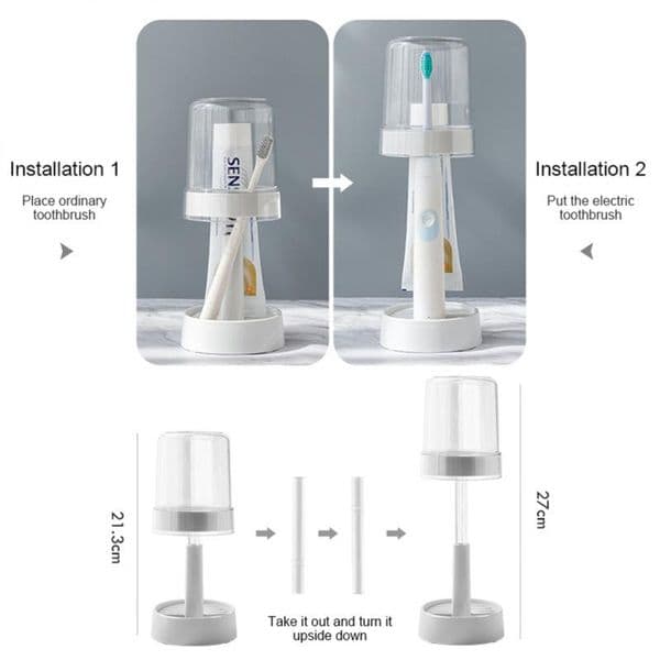 Dustproof Toothbrush Holder Adjustable Toothpaste Organizer Rack Mouthwash Cup Portable Storage Shelf Home Bathroom