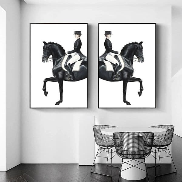 Wall Art Decor: Large Equestrian Canvas Print - Contemporary Horse Riding Poster For Living Room, Home Decor