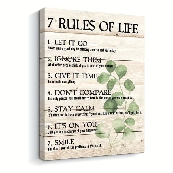 1pc 7 Rules of Life Inspirational Canvas Print Motivational Quotes for Home and Office Perfect for Wall Art and Plant No Frame